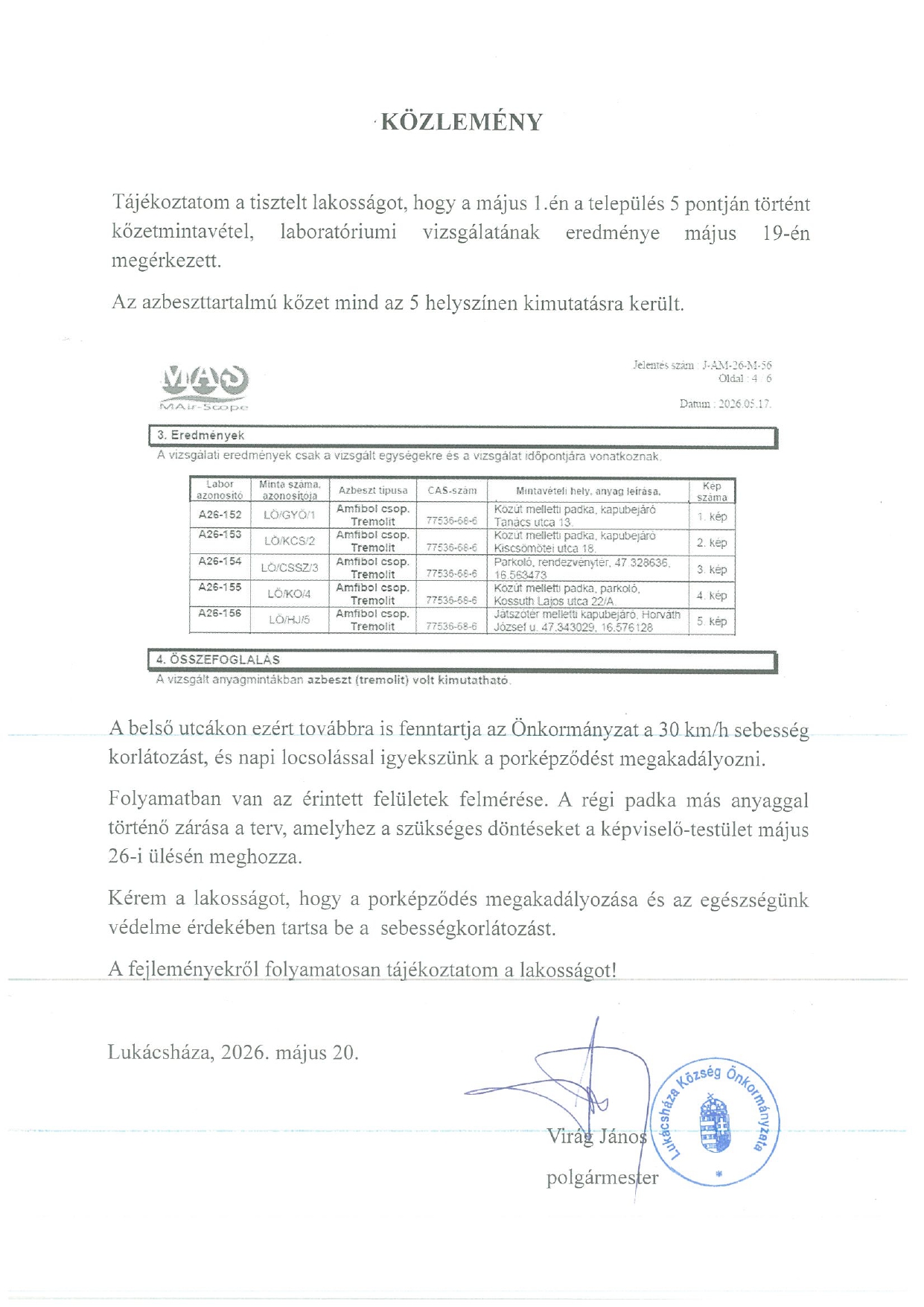 Közlemény 2026. 05. 20.